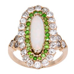 Antique Demantoid Garnet Opal & Diamond Ring