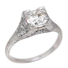 Antique 1.15 Old Euro Diamond Engagement Platinum Ring