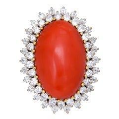 Large Diamond and Coral Cocktail Ring