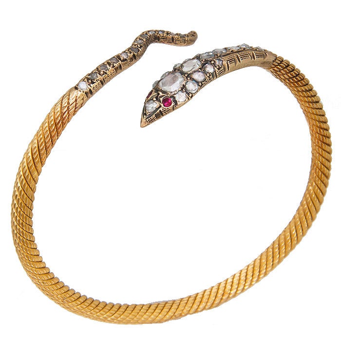 Gold & Rose Diamond Snake Bracelet