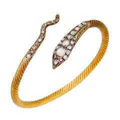 Vintage Gold & Rose Diamond Snake Bracelet