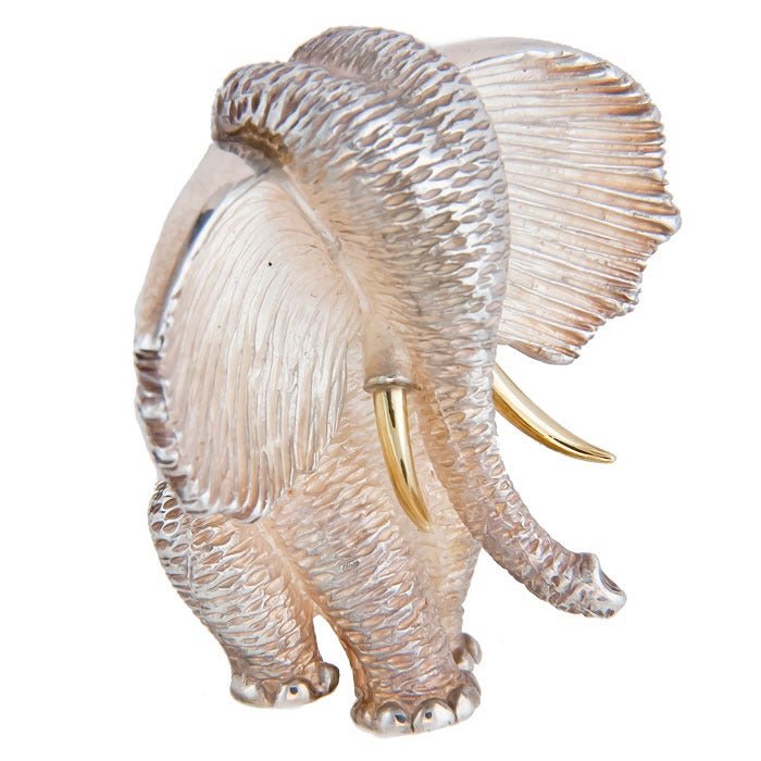 HENRY DUNAY Gold and Silver Elephant Brooch