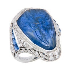 Carved Sapphire Art Deco Ring