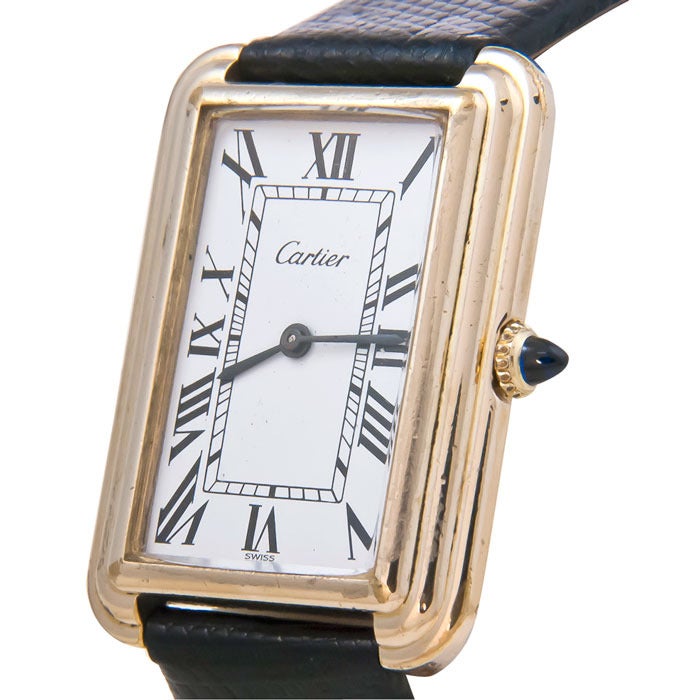 Cartier Large Gilt Metal Stepped-Case Wristwatch circa 1970s
