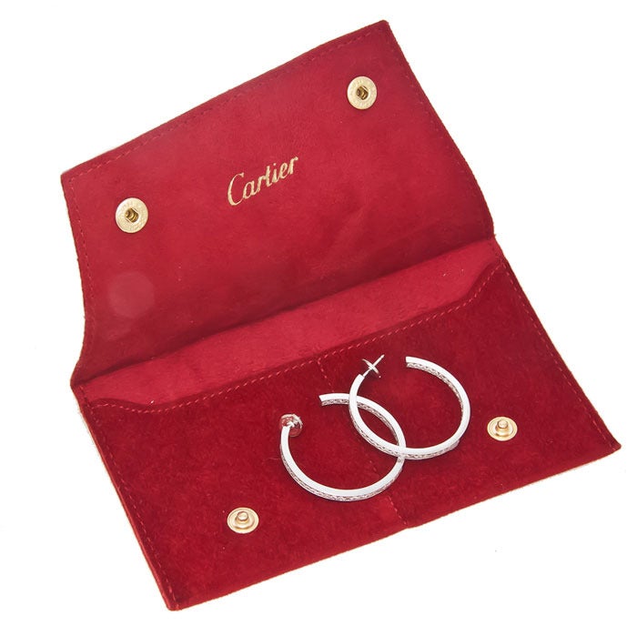 Cartier Diamond and White Gold Hoop Earrings In Excellent Condition In Chicago, IL