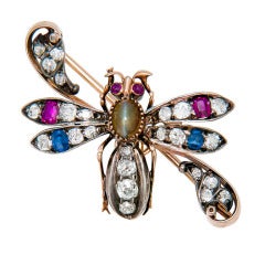 Antique Victorian Precious Gem Set Bug Brooch