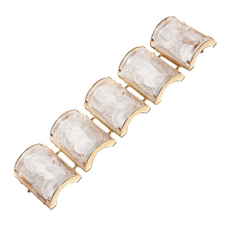 Lalique Enfants Crystal & Gilt Metal Bracelet