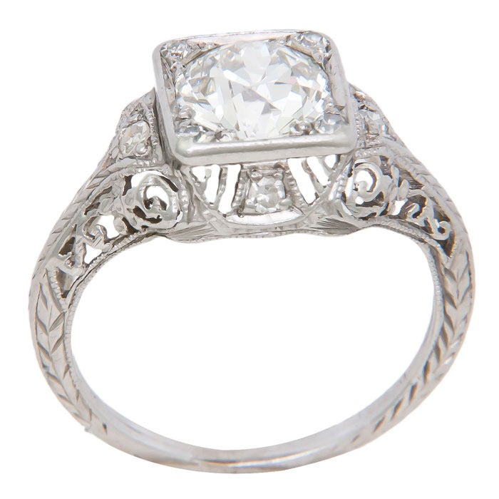 Edwardian 1920s Platinum and Diamond Engagement Ring