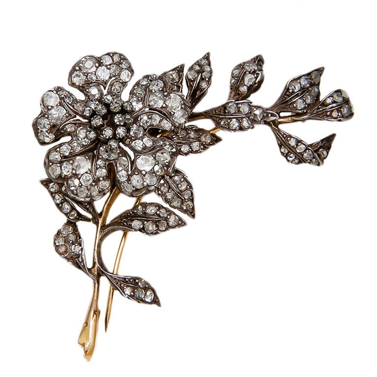 Victorian Diamond En Tremblant Flower Brooch
