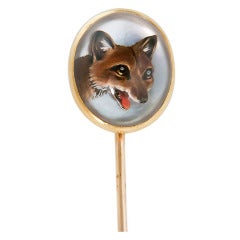 Vintage 1920s Reverse Crystal Gold Fox Pin