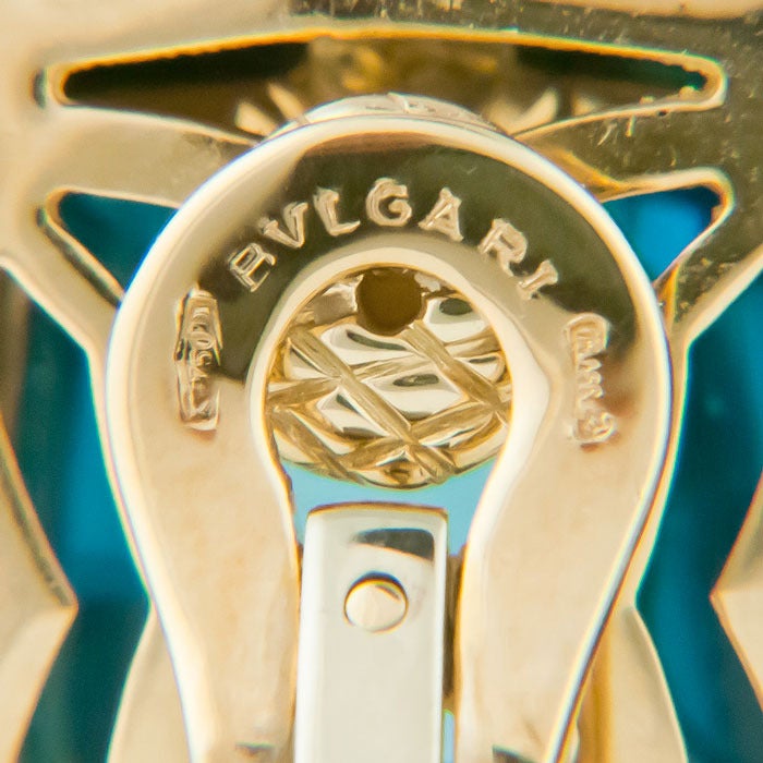 Bulgari Pyramid Aquamarine Gold Ear Clips In Excellent Condition In Chicago, IL