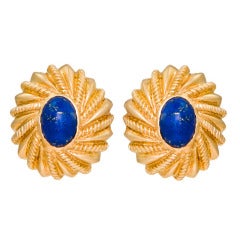 Schlumberger for Tiffany Gold and Lapis Ear Clips