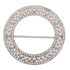 Edwardian Platinum Diamond & Natural Pearl Pin