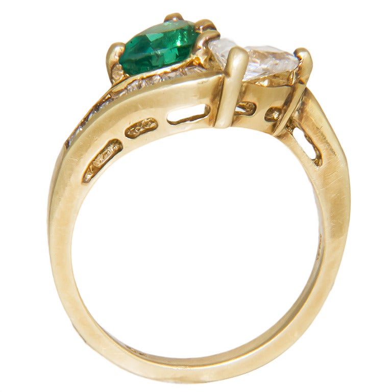 Emerald Diamond Bypass Ring In Excellent Condition In Chicago, IL