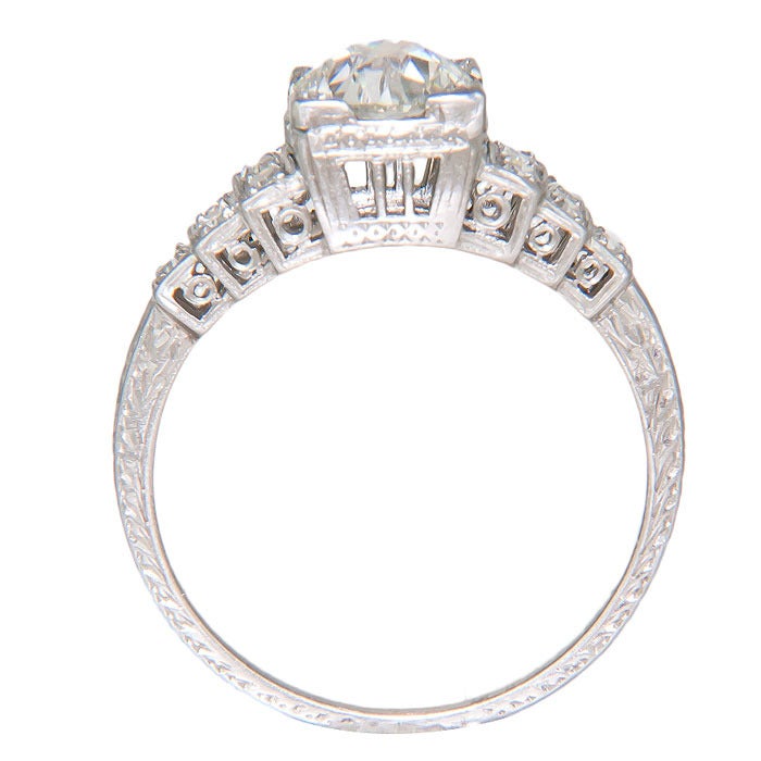 Diamond Platinum Engagement Ring c1930 In Excellent Condition In Chicago, IL