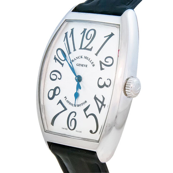 Franck Muller stainless steel Casablanca wristwatch, Ref. 6850  SC, circa 2000, 34 X 47 mm, automatic movement, platinum rotor. Engine turned silvered dial, sapphire crystal. New black lizard strap.