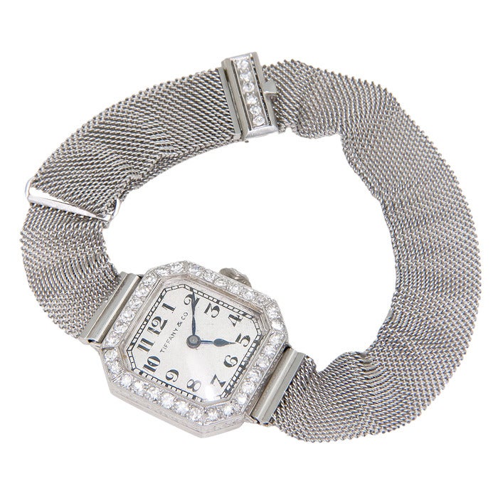 Art Deco Patek Philippe Lady's Platinum and Diamond Wristwatch Retailed by Tiffany & Co.