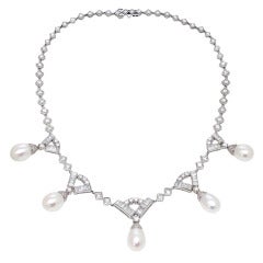 1960s Pearl Diamond Platinum Necklace
