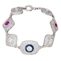 1920s Sapphire Ruby Diamond Platinum Bracelet