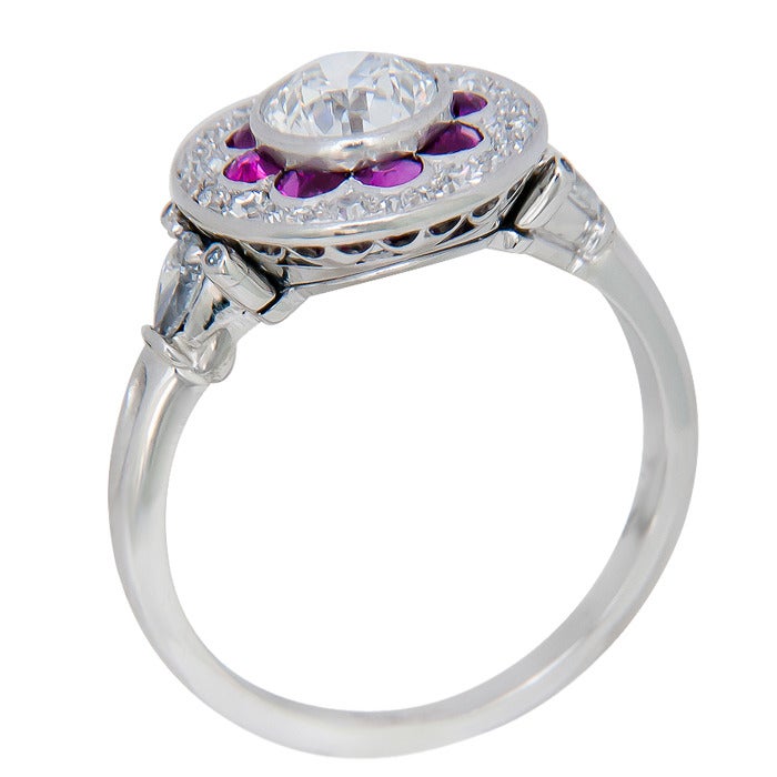 1930s Ruby Diamond Platinum Ring In Excellent Condition In Chicago, IL