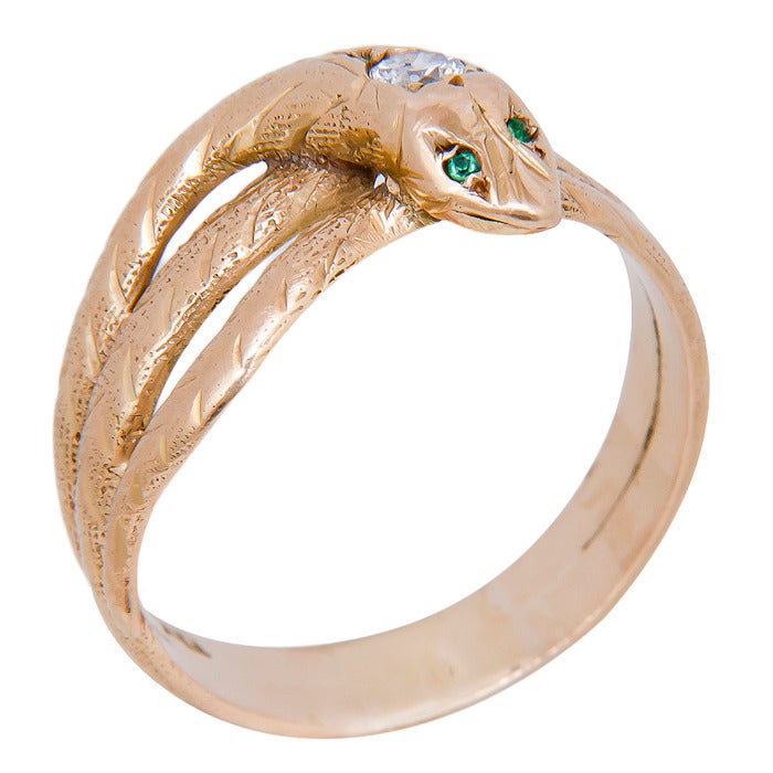 Victorian Diamond Gold Snake Ring c1910