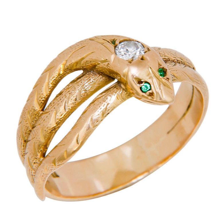 Diamond Gold Snake Ring c1910