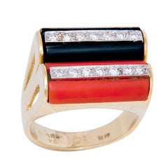 1970s Gold Coral and Diamond Ring