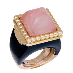 Vintage Large, Bold Gold, Onyx Rose Quartz Ring