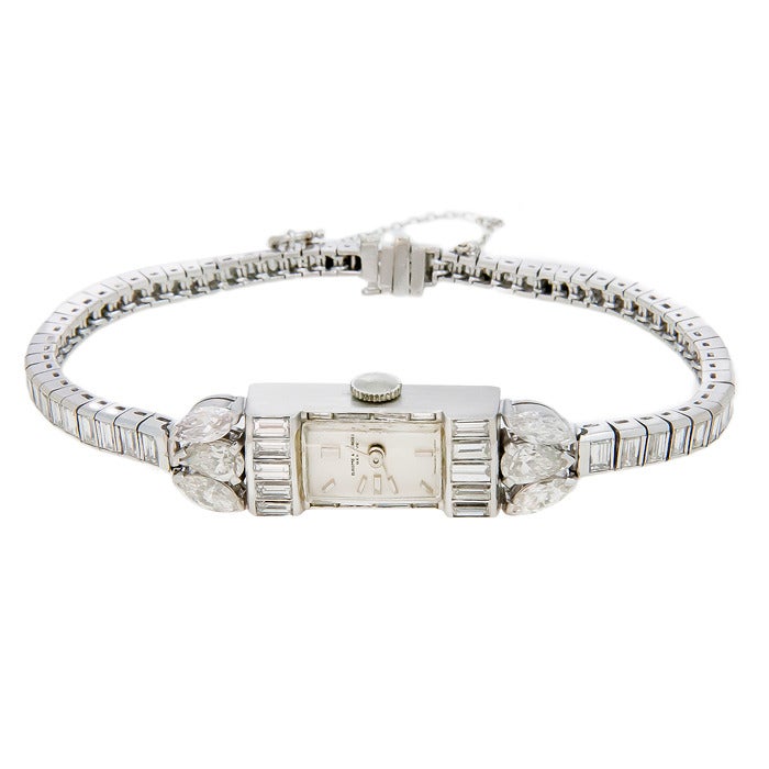 Baum & Mercier Lady's Platinum and Diamond Bracelet Watch In Excellent Condition In Chicago, IL