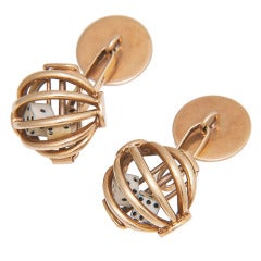 1950s Yellow Gold Caged Dice Cufflinks