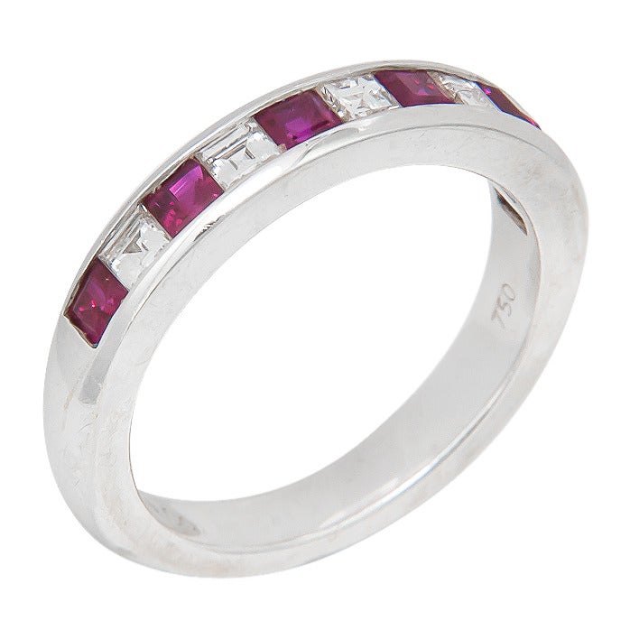 Tiffany & Company White Gold Diamond Ruby Band Ring In New Condition In Chicago, IL