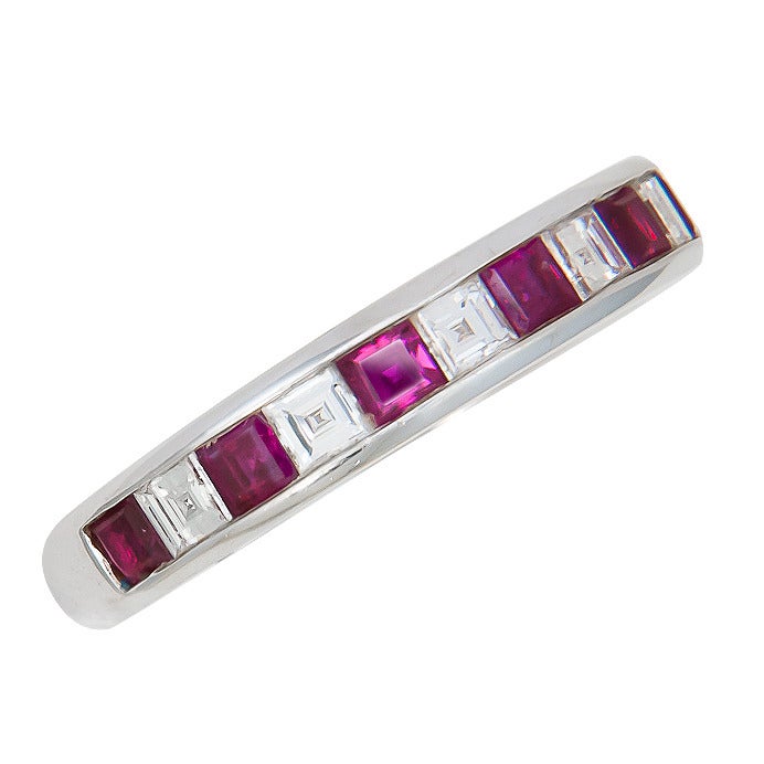 Women's Tiffany & Company White Gold Diamond Ruby Band Ring