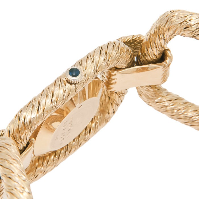 Baume & Mercier Lady's Yellow Gold Bracelet Watch Retailed by Tiffany & Co with Lapis Lazuli Dial circa 1960s In Excellent Condition In Chicago, IL