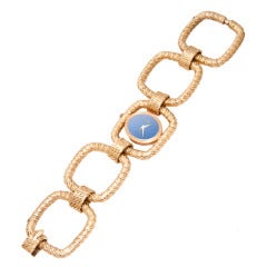 Baume & Mercier Lady's Yellow Gold Bracelet Watch Retailed by Tiffany & Co with Lapis Lazuli Dial circa 1960s