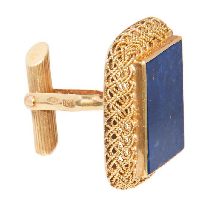 Large Lapis Gold Cufflinks with Important Baseball History In Excellent Condition In Chicago, IL