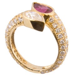 Diamond and Burma Ruby Crossover Ring