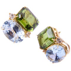 Green Tourmaline, Blue Topaz and White Sapphire Earrings