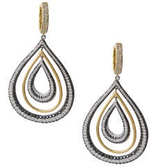 Black and White Diamond Cascading Teardrops Earrings
