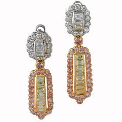 Exquisite Fancy Pink, Yellow and White Diamond Earrings