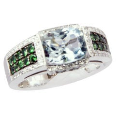 Aquamarine Ring with Tsavorite Garnets and Diamonds