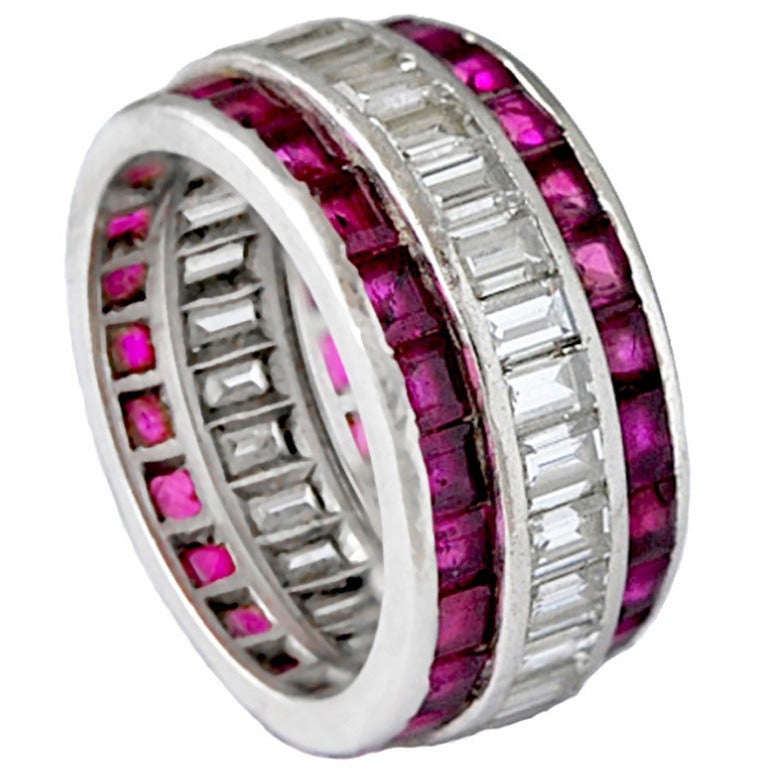 Art Deco Platinum, Diamond and Ruby Band For Sale