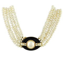 Pearl, Diamond, Onyx and Gold Necklace