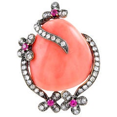 Delightful Coral, Diamond and Ruby Ring