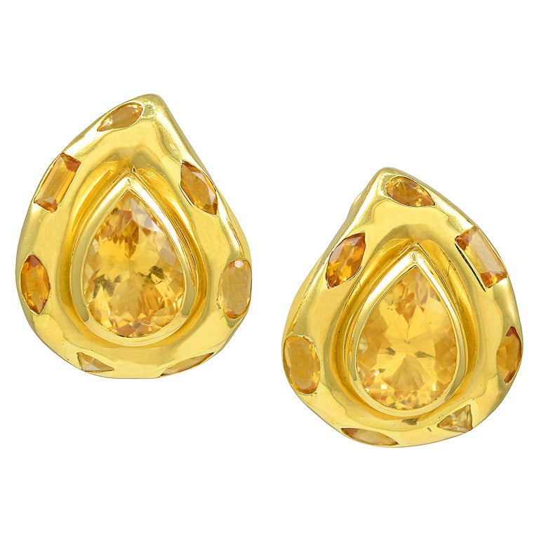 Citrine and Diamonds Gold Earrings