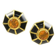 Citrine and Black Enamel Earrings