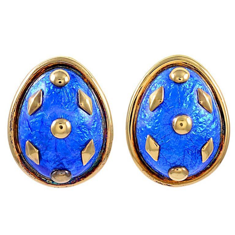 TIFFANY SCHLUMBERGER Gold and Enamel Earrings For Sale at 1stDibs