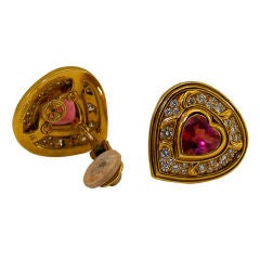 18K Gold, Diamond and Pink Sapphire Marina B. Earrings