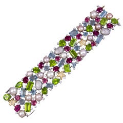 Colorful Bracelet with Pearls, Tourmalines and Diamonds