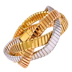 Yellow white and pink gold tripple row bracelet.