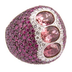 Chunky Pink Tourmaline, Diamond and Ruby Ring